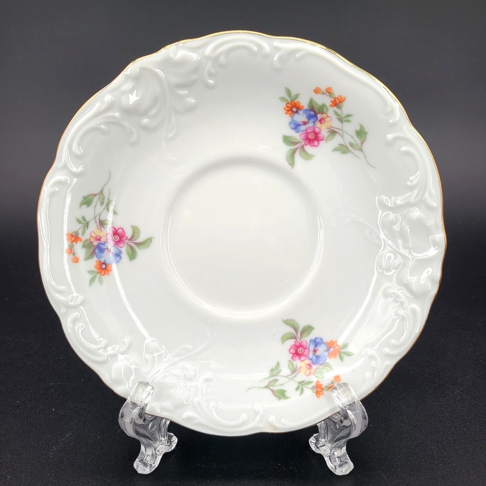 Wawel Poland WAV36 Floral Rim, Embossed Edge, Gold Trim Saucer Plate 5 5/8" Dia